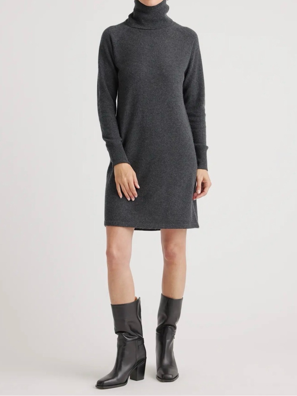 Quince Charcoal Grey Mongolian Cashmere Turtleneck Sweater Dress